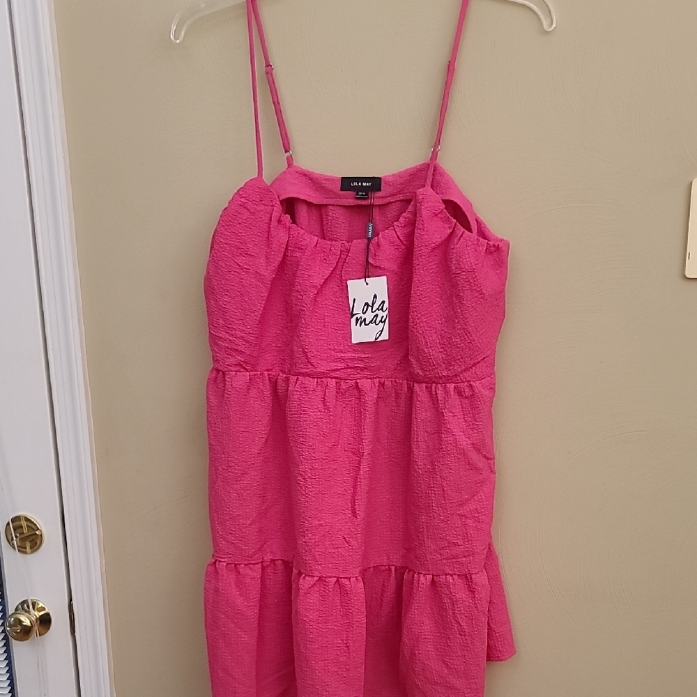 Lola May Vibrant Pink Tiered Ruffled Dress Size UK 14 US 10